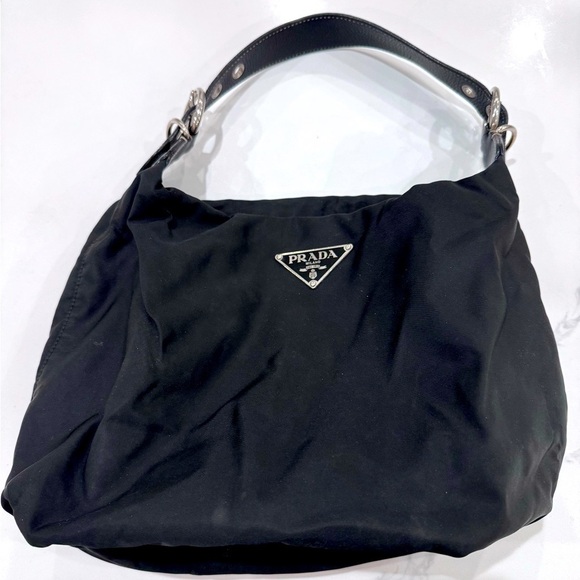 Prada Handbags - Prada Vintage Black Nylon & leather medium Hobo Shoulder Bag